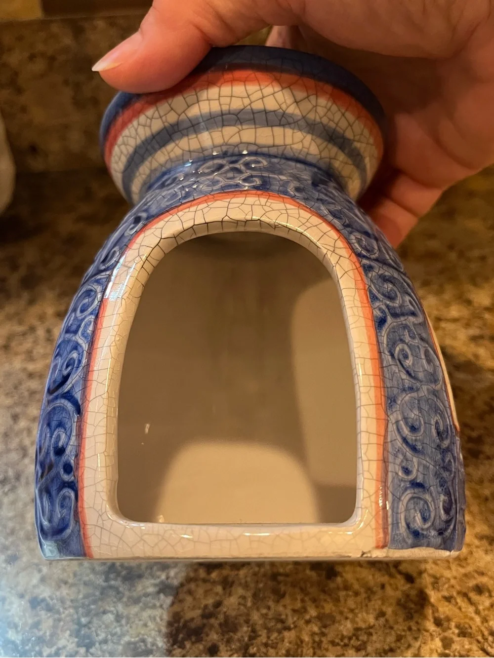 Blue Ceramic Tart Warmer with Holiday Greenery Motif